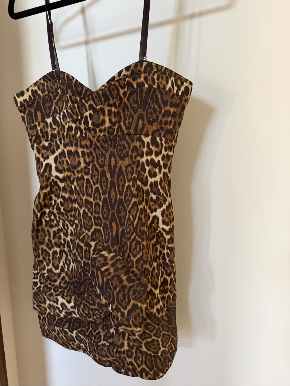 BCBGMaxAzria Leopard Print Strap Mini Dress in Brown and Tan